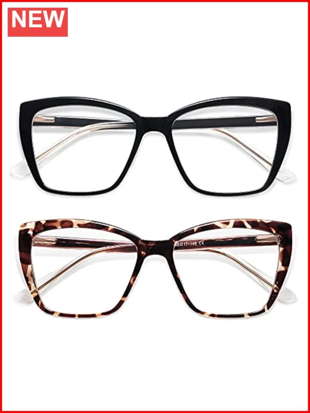 Trendy TR90 Oversized Blue Light Reading Glasses Square Cat Eye 2 Pack
